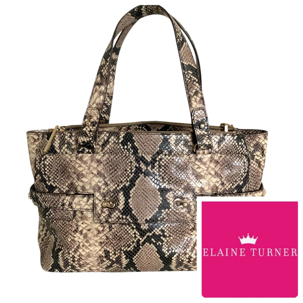 Elaine Turner ‘Ruth’ Leather Python Snakeskin Satchel Bag Purse Tote Handbag ~